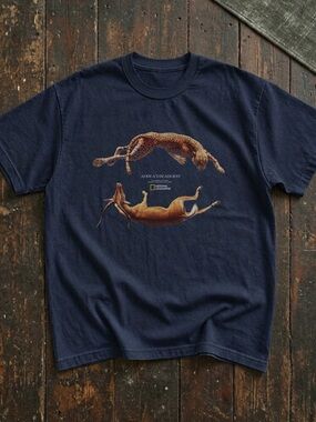National Geographic Navy Tee with Cheetah and Antelope Graphic For Nature lovers